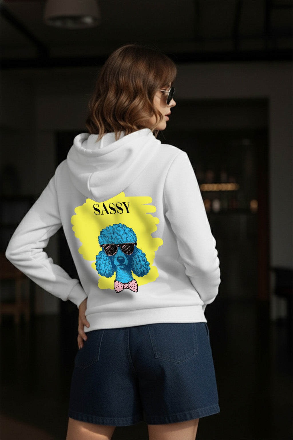 10003 Sassy White Graphic Back Printed Regular Fit Hoodie - Image 1