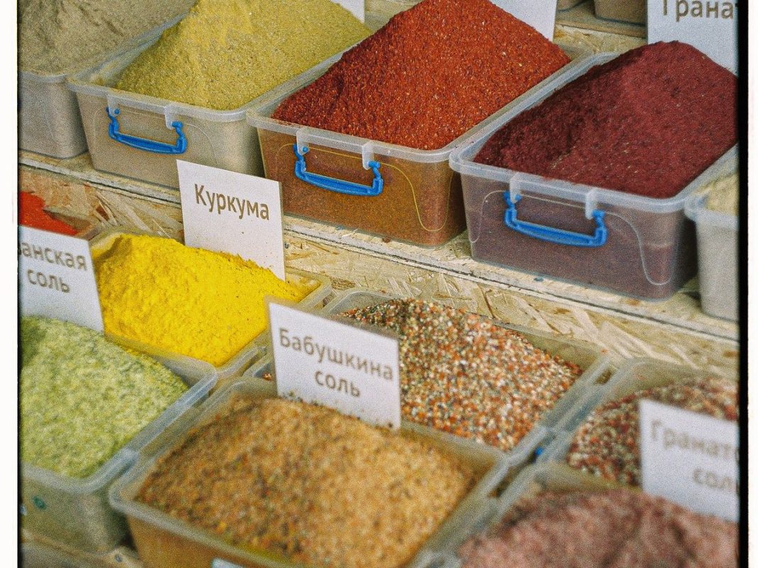 Assorted spices in glass containers