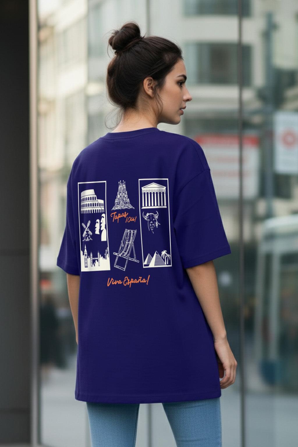 Viva Royal Blue Oversized Fit Printed T-Shirt - Image 1