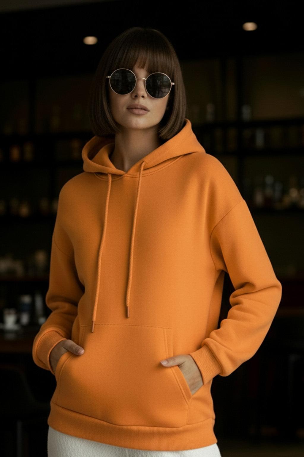 Go Through Graphic Back Printed Orange Regular Fit Hoodie - Image 2