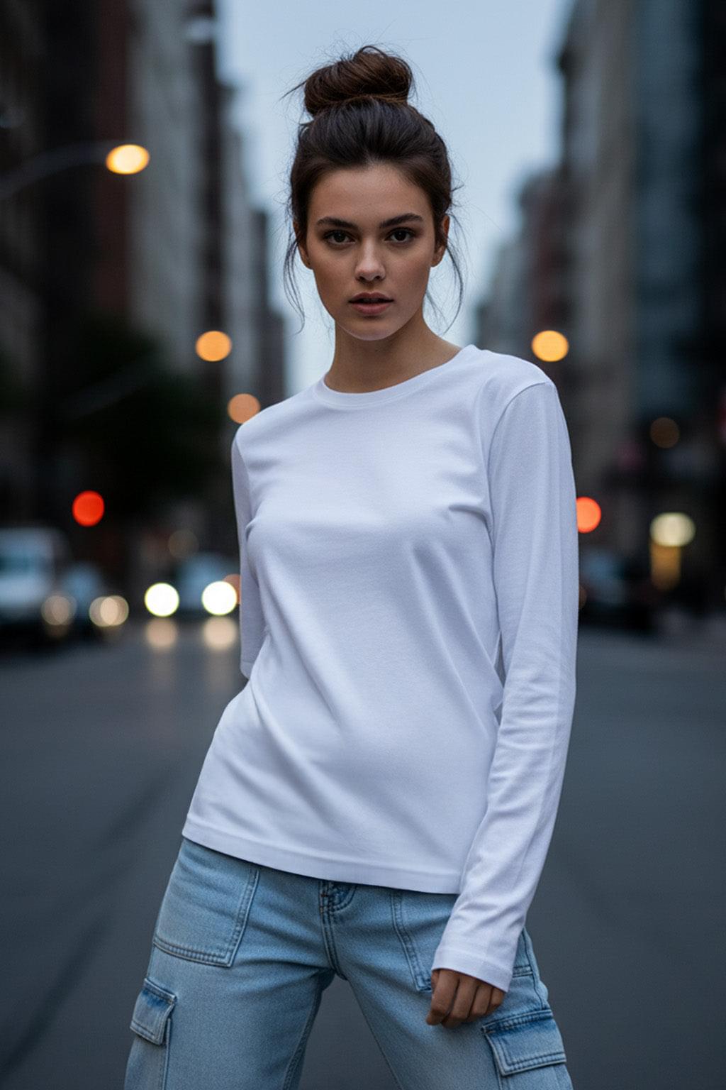 White Plain Full Sleeve Regular Fit T-Shirt - Image 1