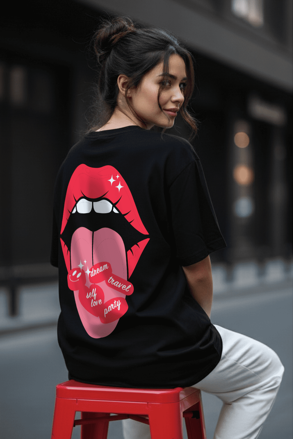 Mouth Black Oversized Graphic T-Shirt - Image 1