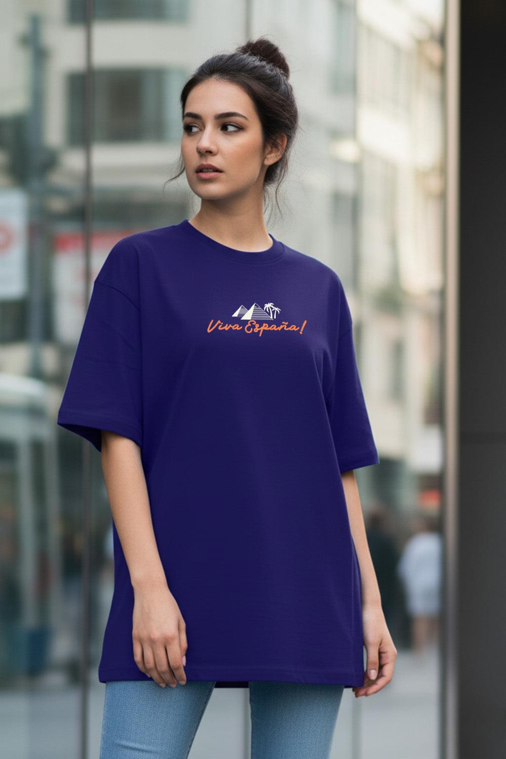 Viva Royal Blue Oversized Fit Printed T-Shirt - Image 2
