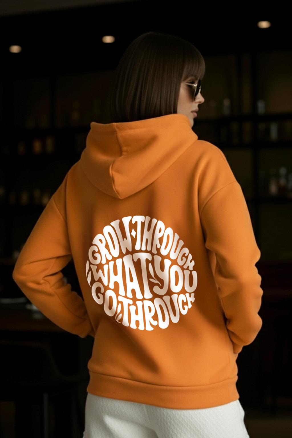 Go Through Graphic Back Printed Orange Regular Fit Hoodie - Image 1