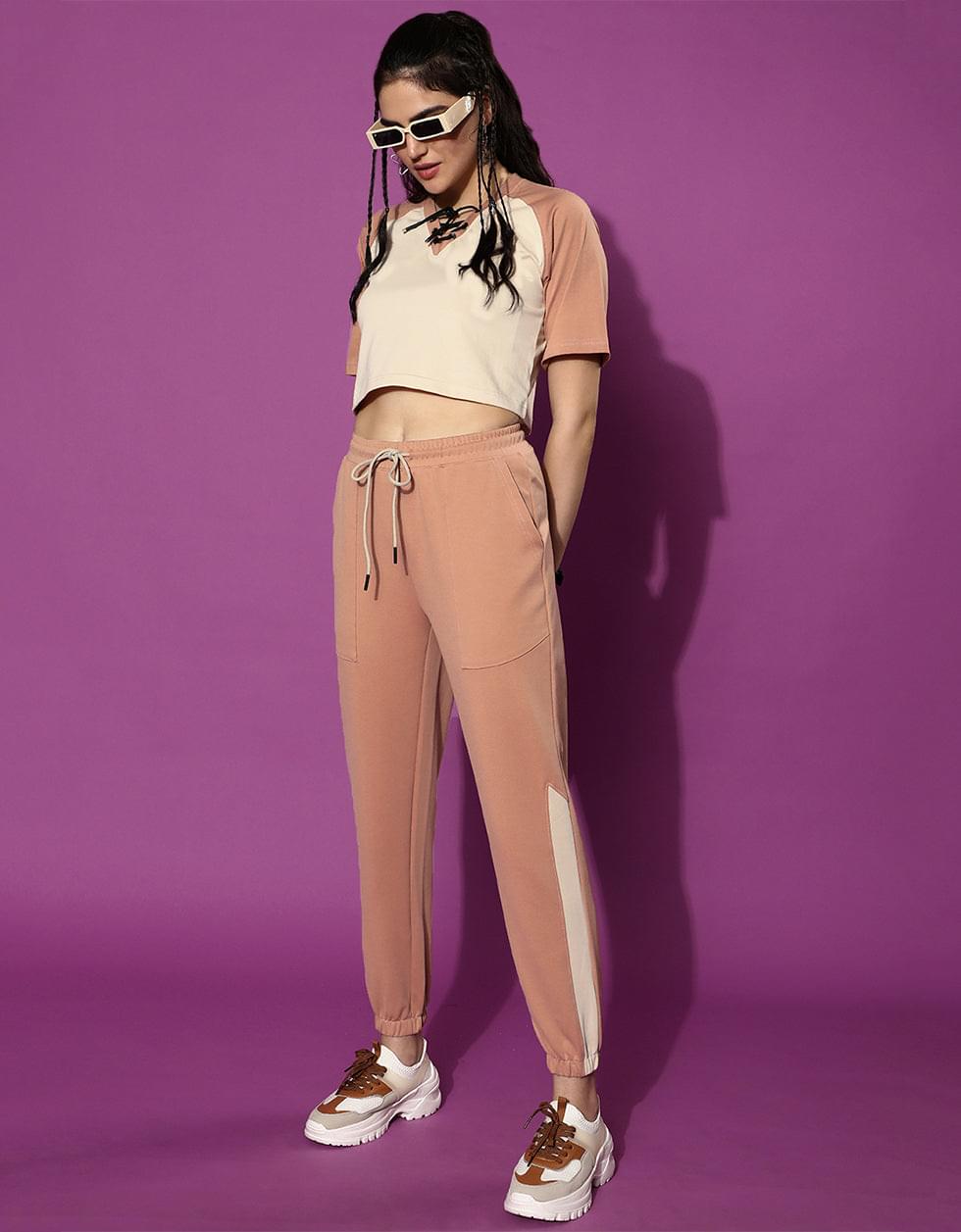 Pink Everyday Street Line Plain Regular Fit Jogger - Image 1